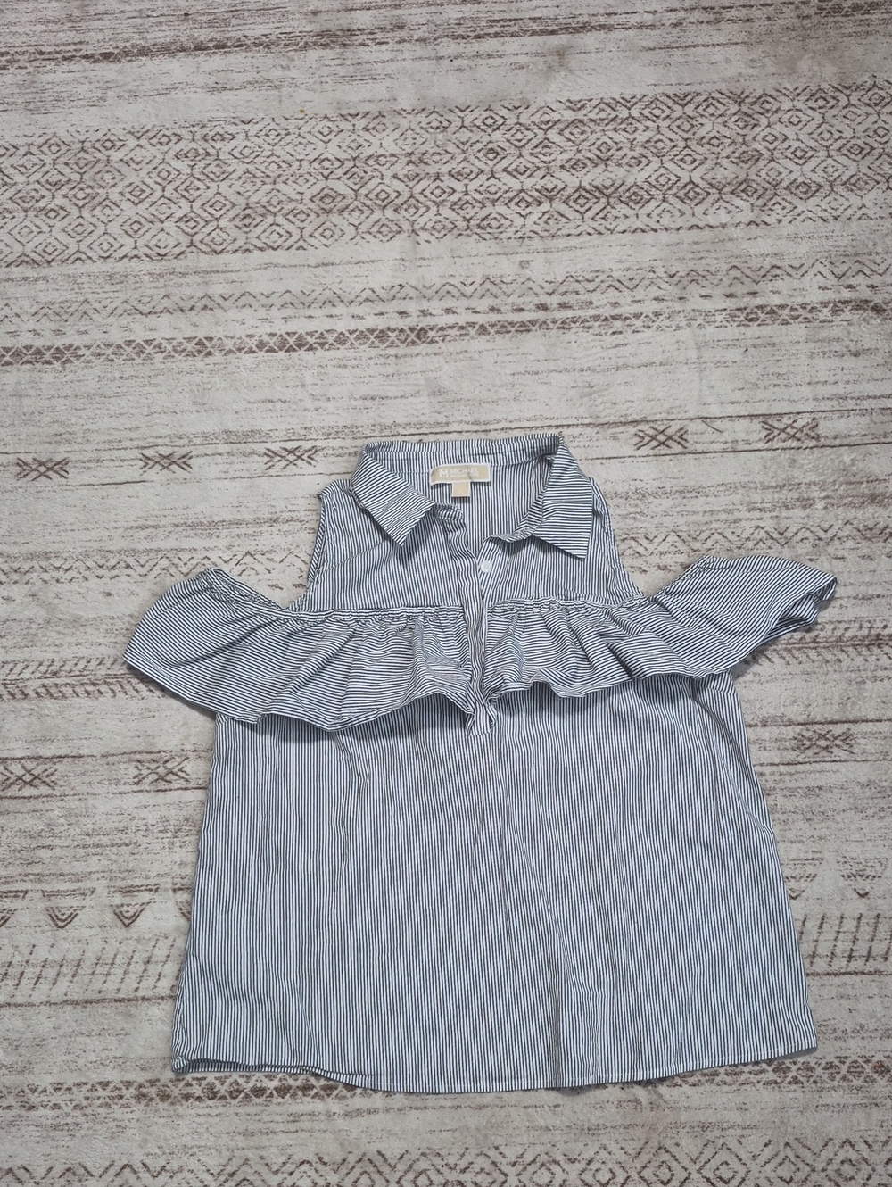 MICHAEL Michael Kors Blue & White Striped Cold-Shoulder Ruffle Top